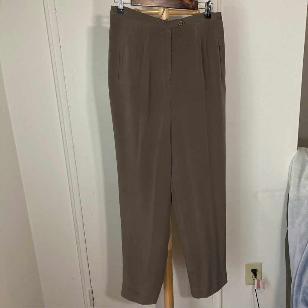 100% Silk Luxurious Pleated Trousers in Taupe Silk Pants